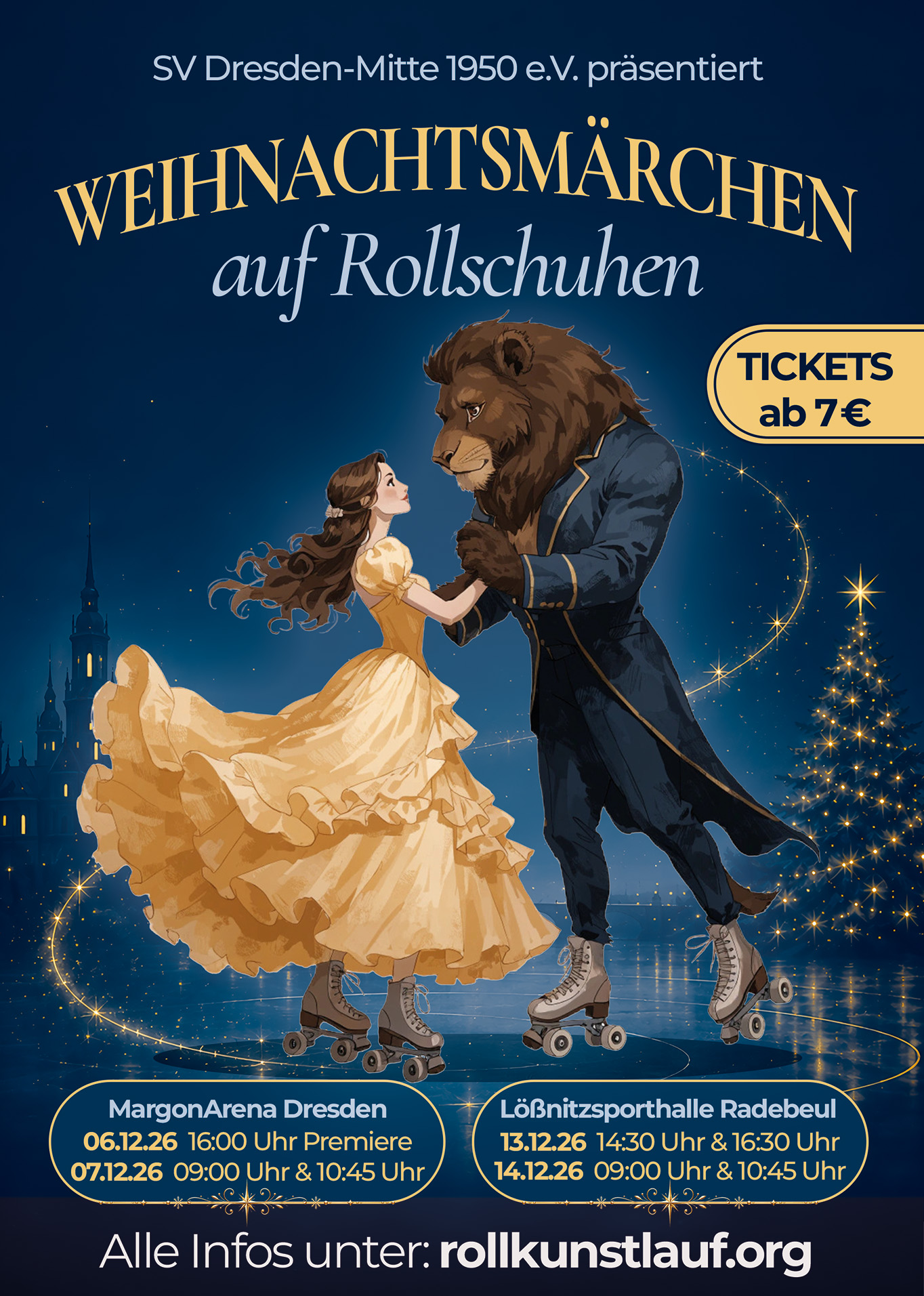 Flyer zum Weihnachtsmärchen 2026: Die Schöne und das Biest